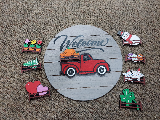 Welcome Sign with red truck
