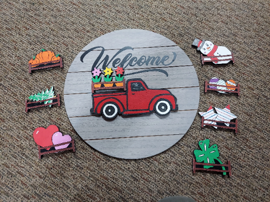 Welcome Sign with red truck