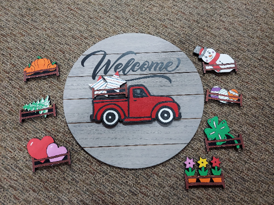 Welcome Sign with red truck